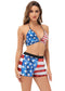 Anna-Kaci Women's 2 Piece July 4th Bikini Set USA Flag Sparkly Sequin Halter Top Shorts Sets