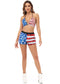 Anna-Kaci Women's 2 Piece July 4th Bikini Set USA Flag Sparkly Sequin Halter Top Shorts Sets