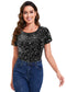 Women's Sparkly Sequin Velvet Tops Short Sleeve Crew Neck Shirt Party Club Blouse