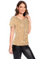 Women's Sparkly Sequin Velvet Tops Short Sleeve Crew Neck Shirt Party Club Blouse