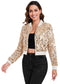 Women's Sparkly Sequin Cropped Jacket Long Sleeve Zipper Up Party Club Bomber Jacket