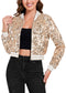 Women's Sparkly Sequin Cropped Jacket Long Sleeve Zipper Up Party Club Bomber Jacket