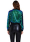 Women's Sparkly Sequin Cropped Jacket Long Sleeve Zipper Up Party Club Bomber Jacket