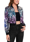 Women's Sparkly Sequin Cropped Jacket Long Sleeve Zipper Up Party Club Bomber Jacket