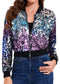 Women's Sparkly Sequin Cropped Jacket Long Sleeve Zipper Up Party Club Bomber Jacket