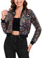 Women's Sparkly Sequin Cropped Jacket Long Sleeve Zipper Up Party Club Bomber Jacket