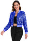 Women's Sparkly Sequin Cropped Jacket Long Sleeve Zipper Up Party Club Bomber Jacket