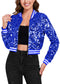 Women's Sparkly Sequin Cropped Jacket Long Sleeve Zipper Up Party Club Bomber Jacket