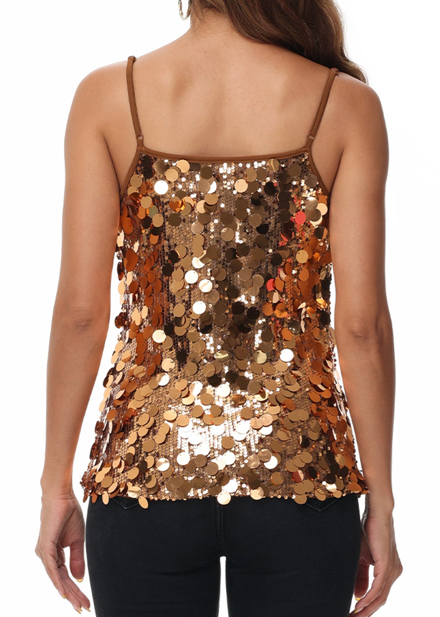 Anna-Kaci Womens Sequin Cami Tops Sleeveless Spaghetti Strap Shimmer Glitter Party Tank Top