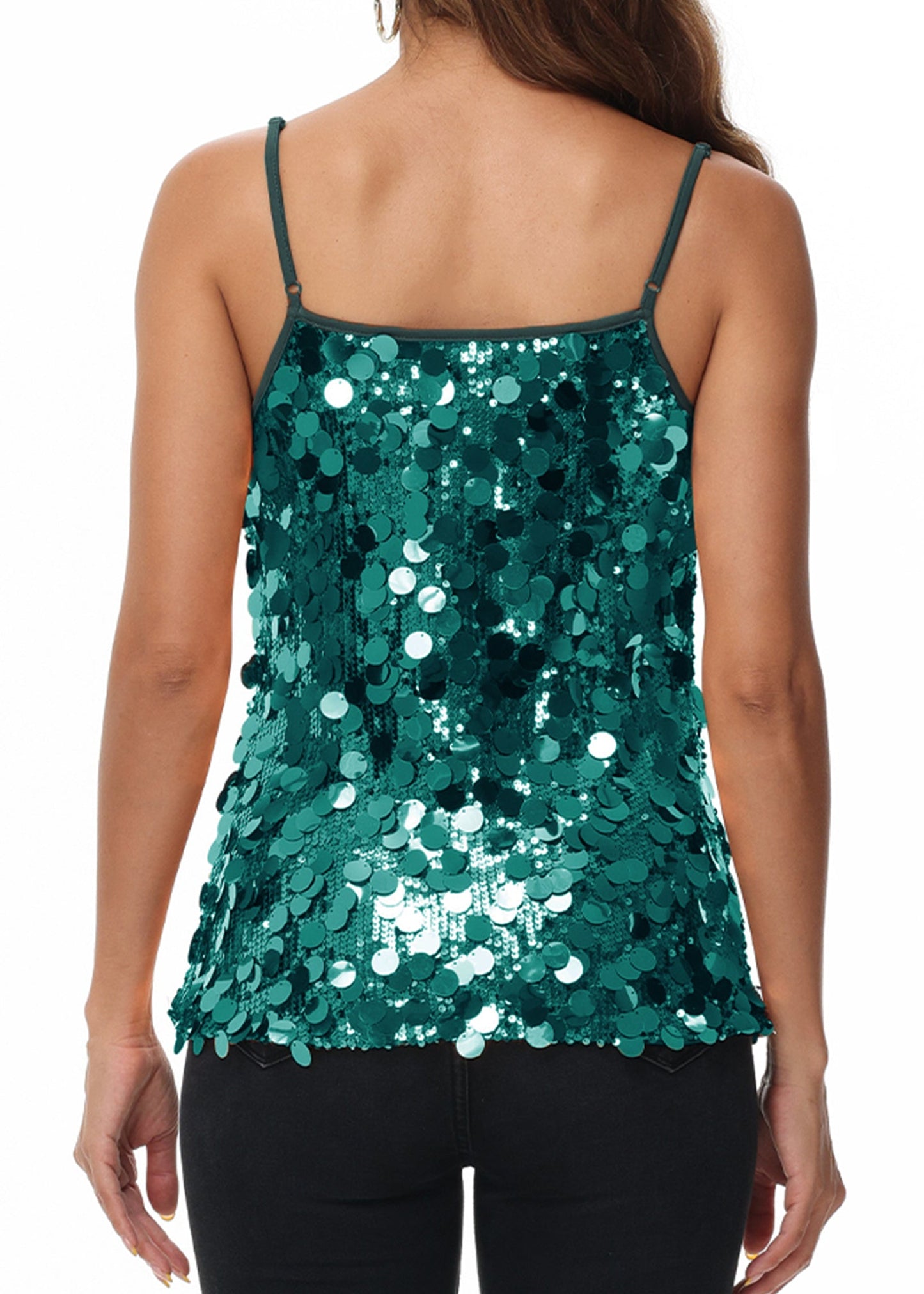 Anna-Kaci Womens Sequin Cami Tops Sleeveless Spaghetti Strap Shimmer Glitter Party Tank Top