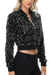 Anna-Kaci Women's Sparkly Sequin Jacket Cropped Two-Way-Zipper Glitter Party Club Bomber Jacket
