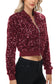 Anna-Kaci Women's Sparkly Sequin Jacket Cropped Two-Way-Zipper Glitter Party Club Bomber Jacket