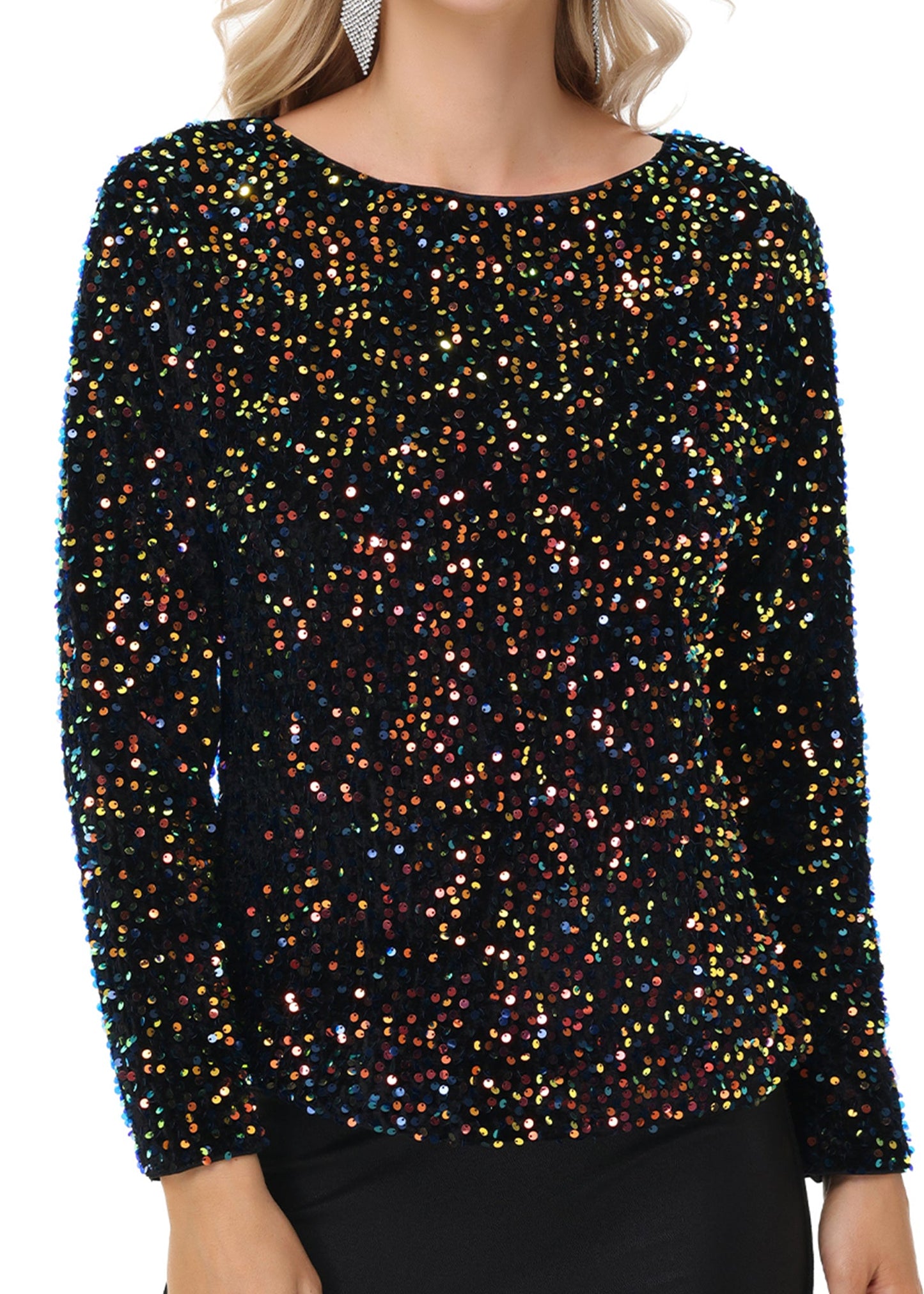 Anna-Kaci Women's Sequin Tops Sparkly Long Sleeve Glitter Evening Party Concert Shirt Blouse