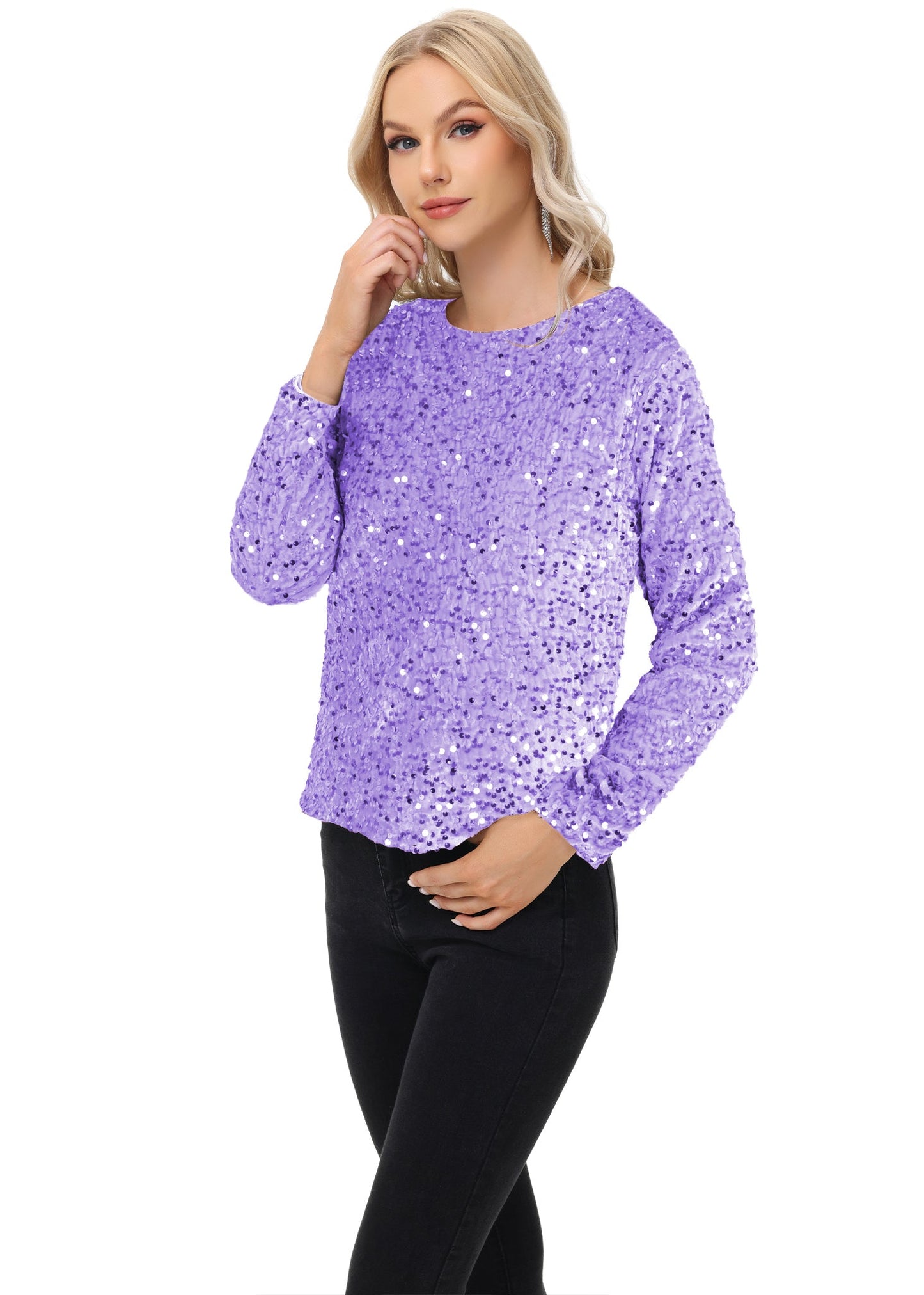 Anna-Kaci Women's Sequin Tops Sparkly Long Sleeve Glitter Evening Party Concert Shirt Blouse