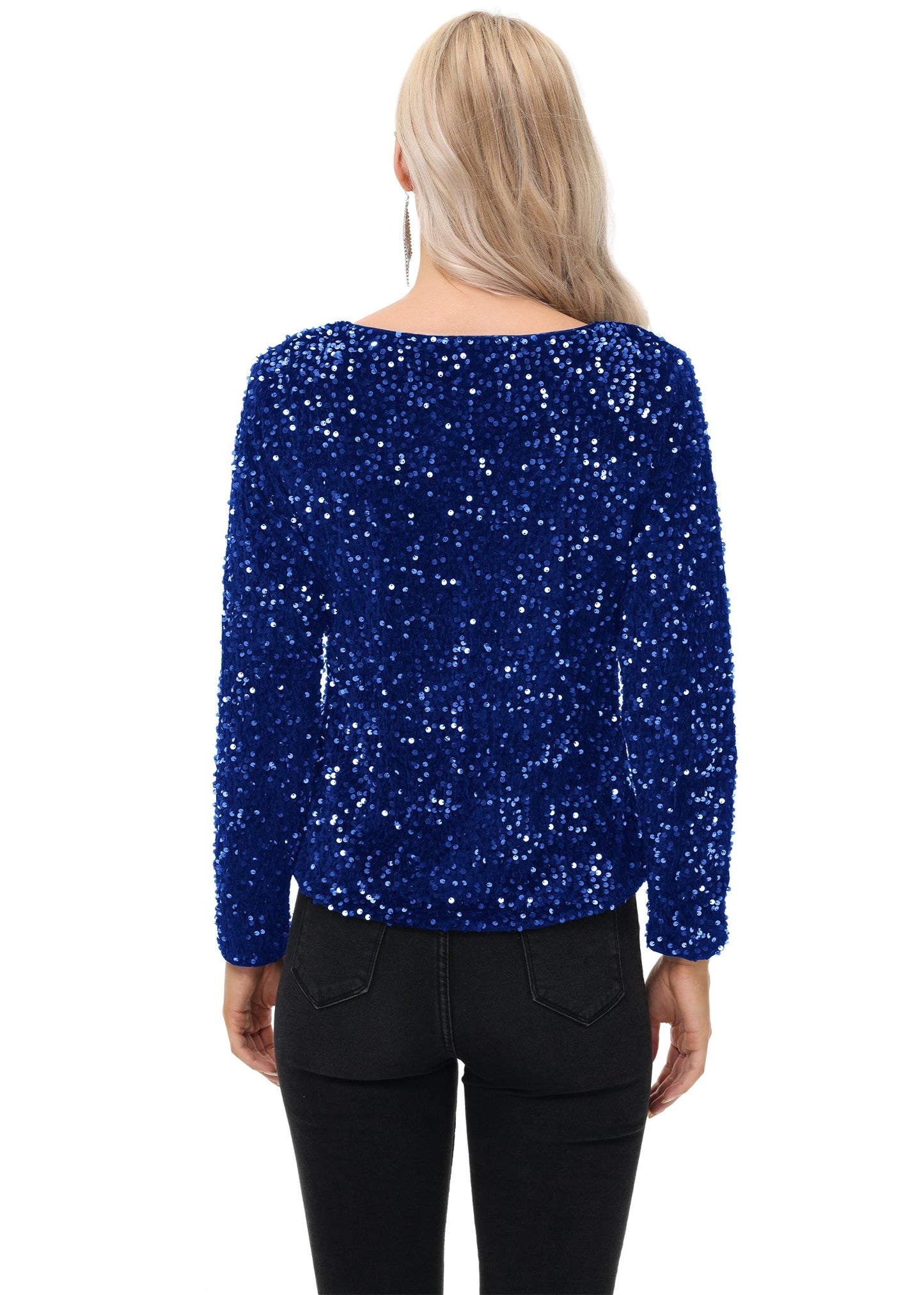 Anna-Kaci Women's Sequin Tops Sparkly Long Sleeve Glitter Evening Party Concert Shirt Blouse