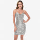 Women's Sequin Bodycon Dress with Spaghetti Straps and Side Slit