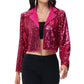 Sequin Cropped Blazer Long Sleeve Sparkly Open Front Jacket
