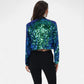 Sequin Cropped Blazer Long Sleeve Sparkly Open Front Jacket