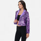 Sequin Cropped Blazer Long Sleeve Sparkly Open Front Jacket
