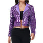 Sequin Cropped Blazer Long Sleeve Sparkly Open Front Jacket