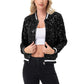 Sequin Bomber Jacket with Ribbed Trim and Front Zipper Closure