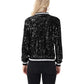 Sequin Bomber Jacket with Ribbed Trim and Front Zipper Closure