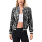 Sequin Bomber Jacket with Ribbed Trim and Front Zipper Closure