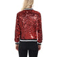 Sequin Bomber Jacket with Ribbed Trim and Front Zipper Closure