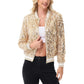 Sequin Bomber Jacket with Ribbed Trim and Front Zipper Closure