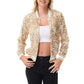 Sequin Bomber Jacket with Ribbed Trim and Front Zipper Closure