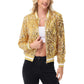 Sequin Bomber Jacket with Ribbed Trim and Front Zipper Closure