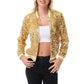 Sequin Bomber Jacket with Ribbed Trim and Front Zipper Closure