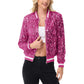 Sequin Bomber Jacket with Ribbed Trim and Front Zipper Closure