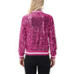 Sequin Bomber Jacket with Ribbed Trim and Front Zipper Closure