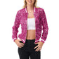 Sequin Bomber Jacket with Ribbed Trim and Front Zipper Closure