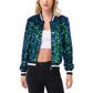 Sequin Bomber Jacket with Ribbed Trim and Front Zipper Closure