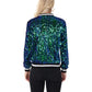 Sequin Bomber Jacket with Ribbed Trim and Front Zipper Closure