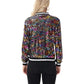 Sequin Bomber Jacket with Ribbed Trim and Front Zipper Closure