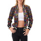 Sequin Bomber Jacket with Ribbed Trim and Front Zipper Closure