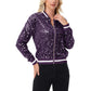 Sequin Bomber Jacket with Ribbed Trim and Front Zipper Closure