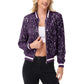 Sequin Bomber Jacket with Ribbed Trim and Front Zipper Closure
