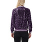 Sequin Bomber Jacket with Ribbed Trim and Front Zipper Closure