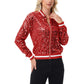 Sequin Bomber Jacket with Ribbed Trim and Front Zipper Closure