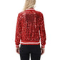 Sequin Bomber Jacket with Ribbed Trim and Front Zipper Closure