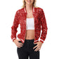 Sequin Bomber Jacket with Ribbed Trim and Front Zipper Closure