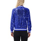 Sequin Bomber Jacket with Ribbed Trim and Front Zipper Closure