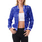 Sequin Bomber Jacket with Ribbed Trim and Front Zipper Closure