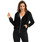Hooded Sequin Jacket with Front Zipper Closure and Ribbed Trim