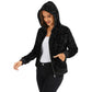 Hooded Sequin Jacket with Front Zipper Closure and Ribbed Trim