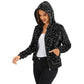 Hooded Sequin Jacket with Front Zipper Closure and Ribbed Trim